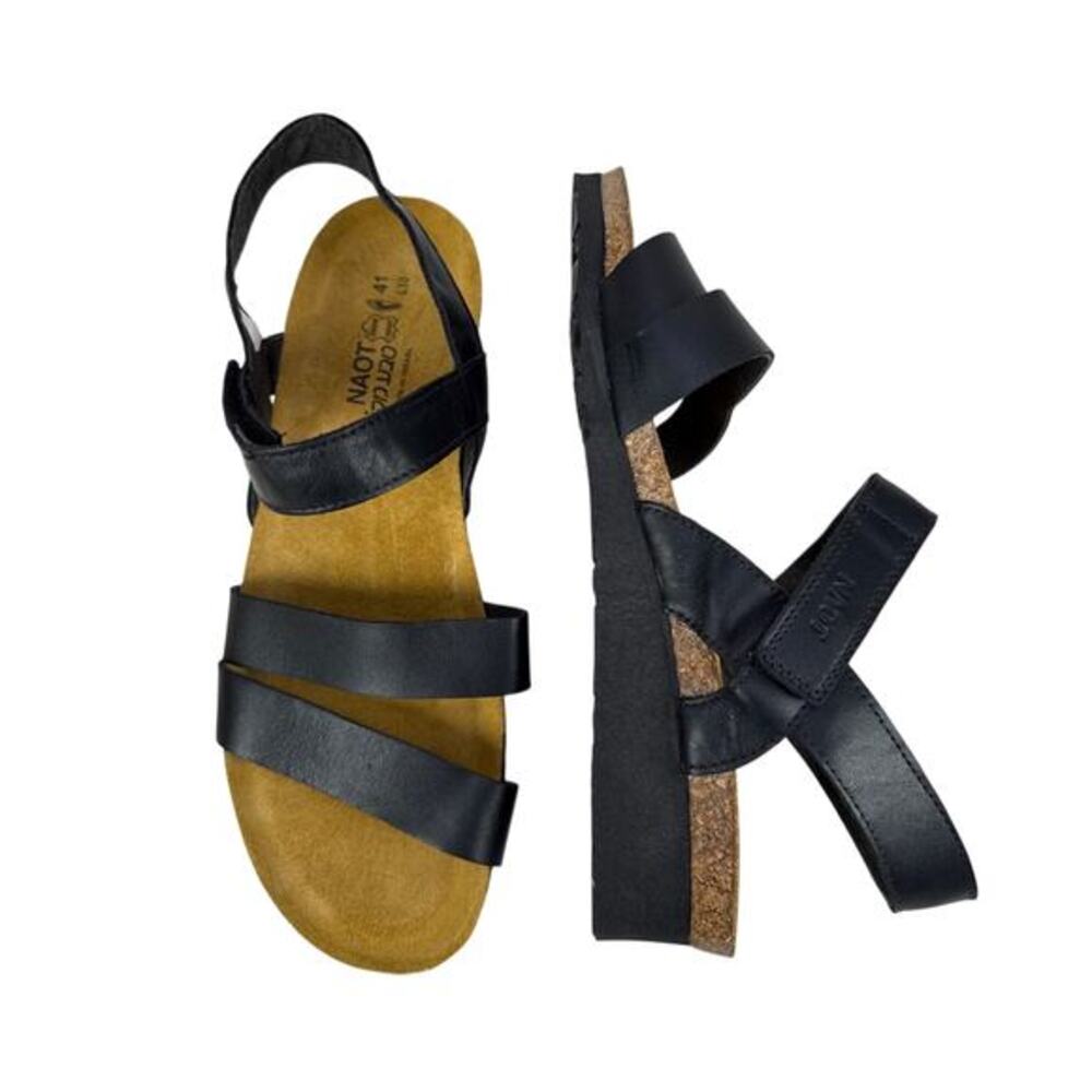 Naot Kayla Sandals Strappy Matte Black Leather Orthopedic Cork Size 10 10.5
